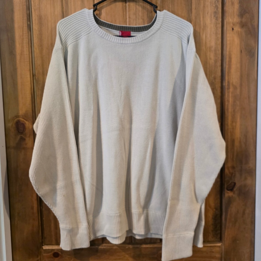 Levi's Sweater Mens Large Cream Good Cotton Ribbed Crewneck Long Sleeve‎